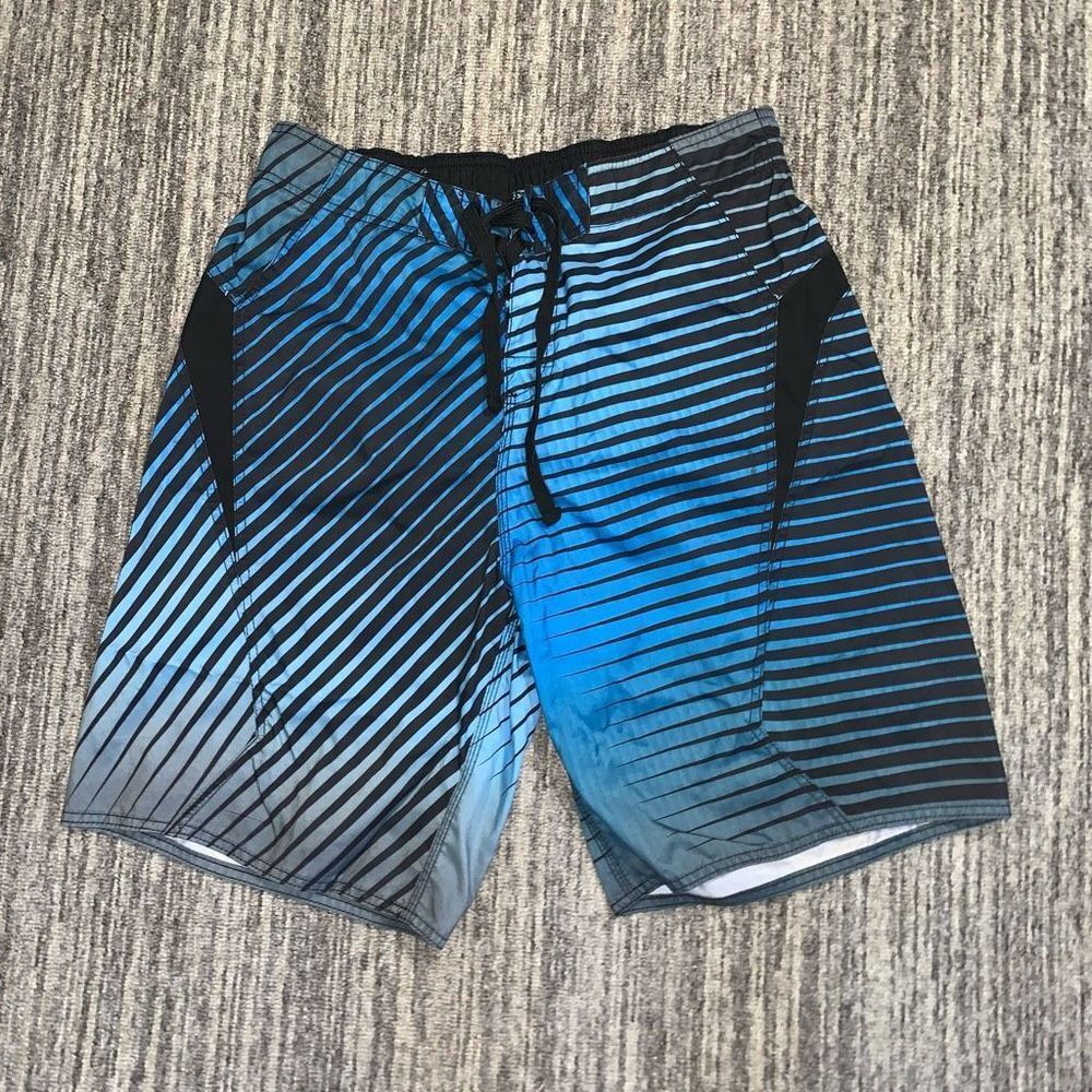 Vintage Surf Style Men's Large Black Blue Boardshorts Swimwear Bathing‎ Suit